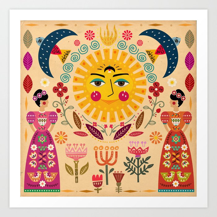 Folk Art Inspired By The Fabulous Frida Art Print