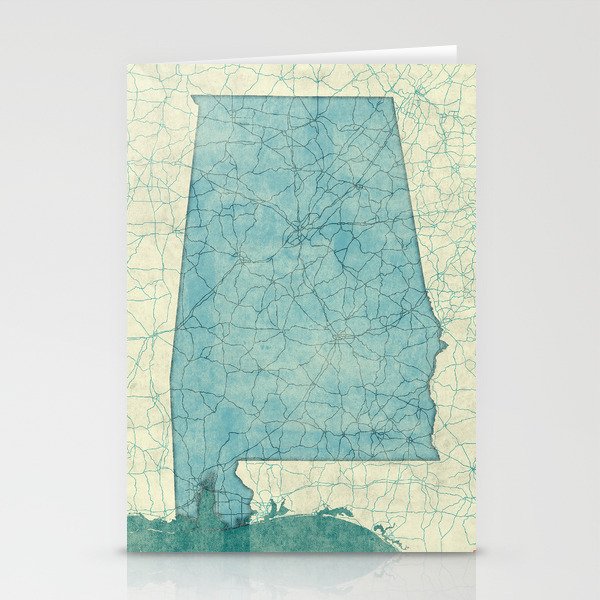 Alabama State Map Blue Vintage Stationery Cards