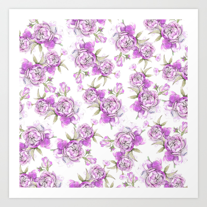 Elegant Lavender Lilac Pink Hand Painted Watercolor Peonies Art