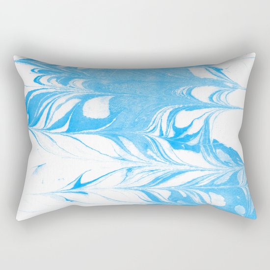 Suminagashi blue and white 1 marble spilled ink ocean swirl watercolor painting Rectangular Pillow