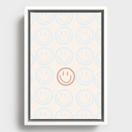 Preppy Smiley Face - Blue and Pink Framed Canvas