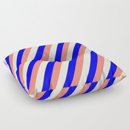 [ Thumbnail: Blue, Salmon & Beige Colored Stripes/Lines Pattern Floor Pillow ]