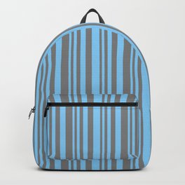 [ Thumbnail: Light Sky Blue and Gray Colored Stripes Pattern Backpack ]