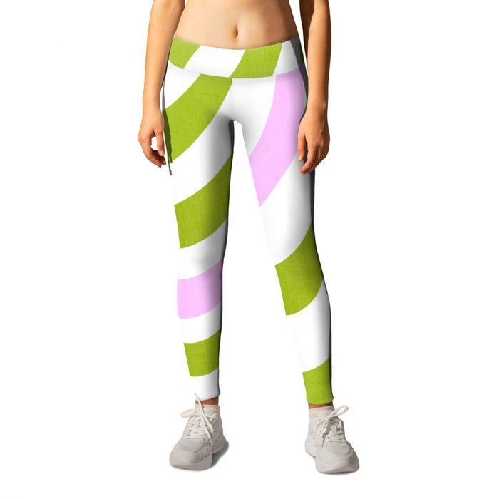 Green and Pastel Pink Stripes Leggings