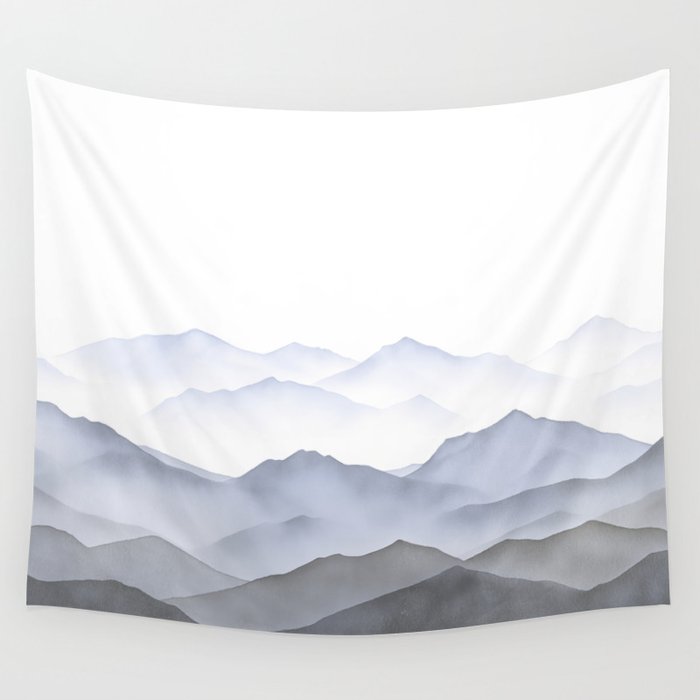 Foggy Misty Mountain Mornings - Abstract Watercolor Wall Tapestry