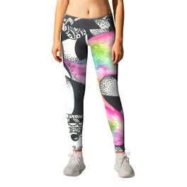 Watercolor Heart with Black and White Doodles Leggings