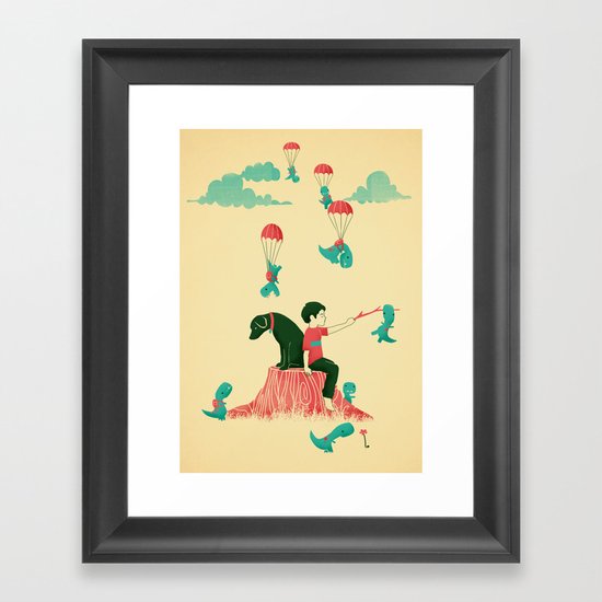 Tiny T-Rex Invasion Framed Art Print