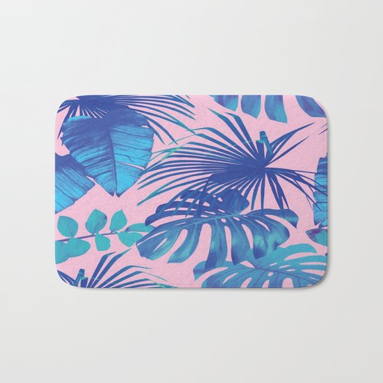 tropical leaf pattern pink Bath Mat