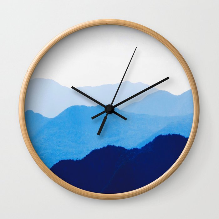 Colorful Blue Mountains Ombre Silhouette Wall Clock