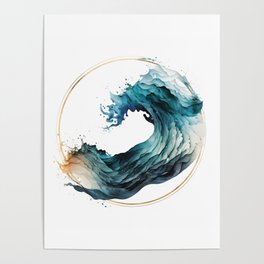 Minimalistic ocean waves watercolor emblem Poster