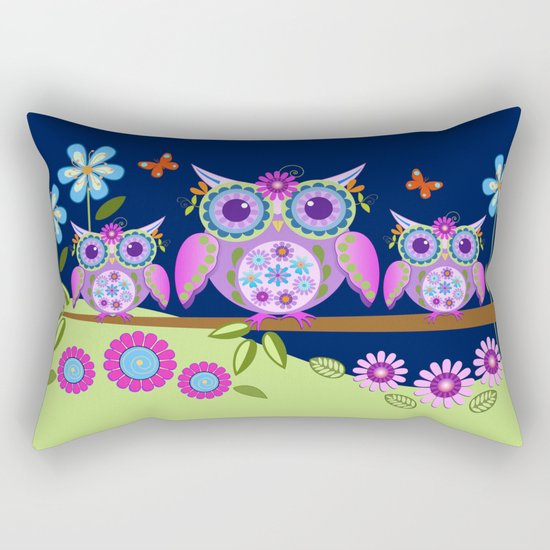 Flower power owls in a summer environment Rectangular Pillow