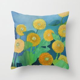 Sunny Flowers in Blue Throw Pillow