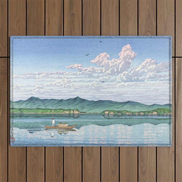 Hasui Kawase, Clouds Over Lake Hamana, Tokaido - Vintage Japanese Woodblock Print Art Outdoor Rug