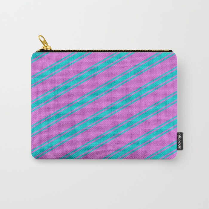 Orchid & Dark Turquoise Colored Lined/Striped Pattern Carry-All Pouch