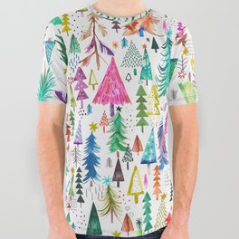 Colorful Christmas Trees All Over Graphic Tee