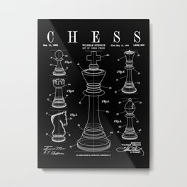 Chess King And Pieces Old Vintage Patent Drawing Print Metal Print