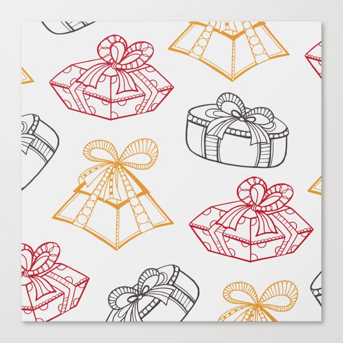 Christmas Pattern Drawing Colorful Gifts Bow Canvas Print