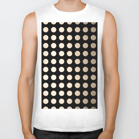 White Gold Sands Polka Dots on Midnight Black Biker Tank
