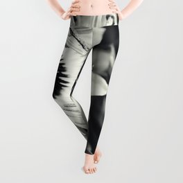 Passionflower - Tropical Orchid Floral black and white photograph Leggings