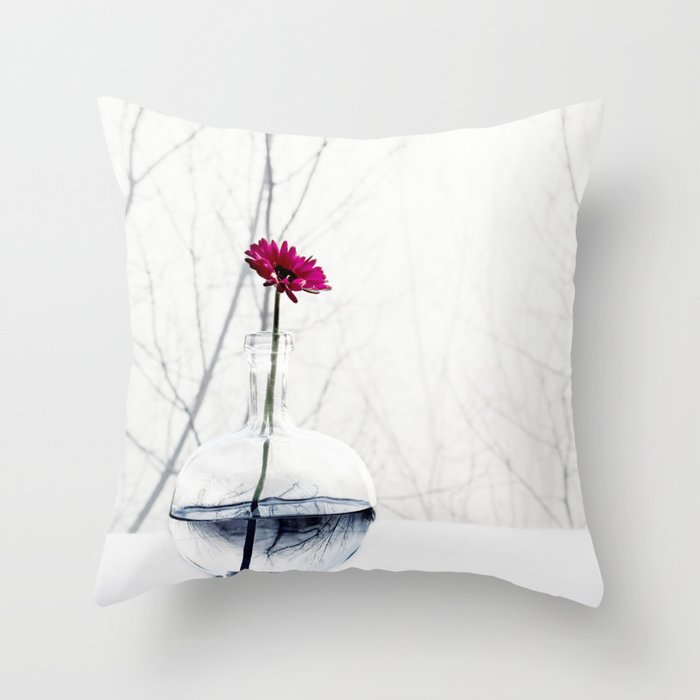 Red Gerbera Daisy Flower Art Print - White Minimal Floral photography Throw Pillow