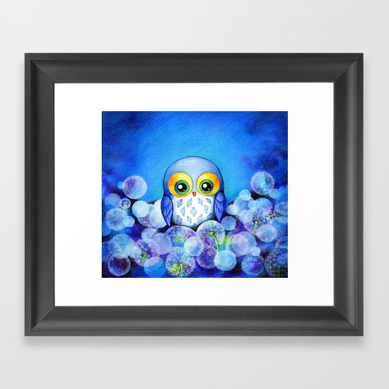 Lunar Owl in Dandelion Field Framed Art Print