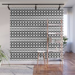 Seamless abstract ethnic pattern vintage. Design horizontal shape black on white background.  Wall Mural