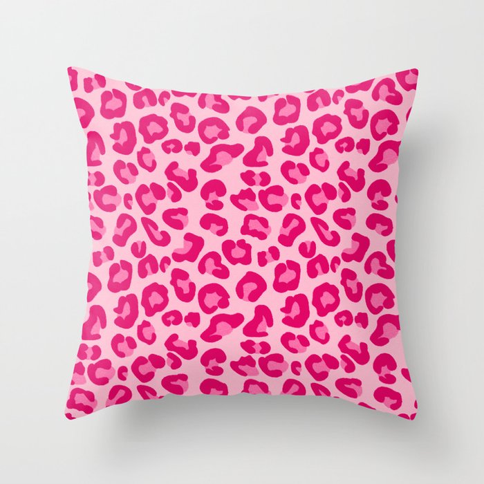 Leopard Print in Pastel Pink, Hot Pink and Fuchsia Throw Pillow