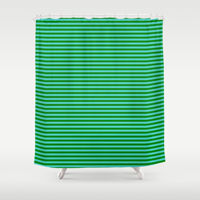 Turquoise & Green Colored Striped Pattern Shower Curtain