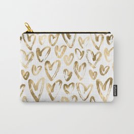 Gold Love Hearts Pattern on White Carry-All Pouch