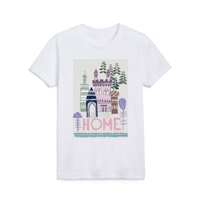 Block print Home pattern lilac Kids T Shirt