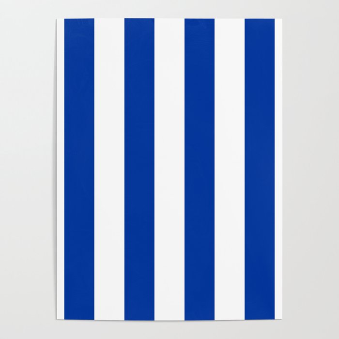 Dark Princess Blue and White Wide Vertical Cabana Tent Stripe Poster