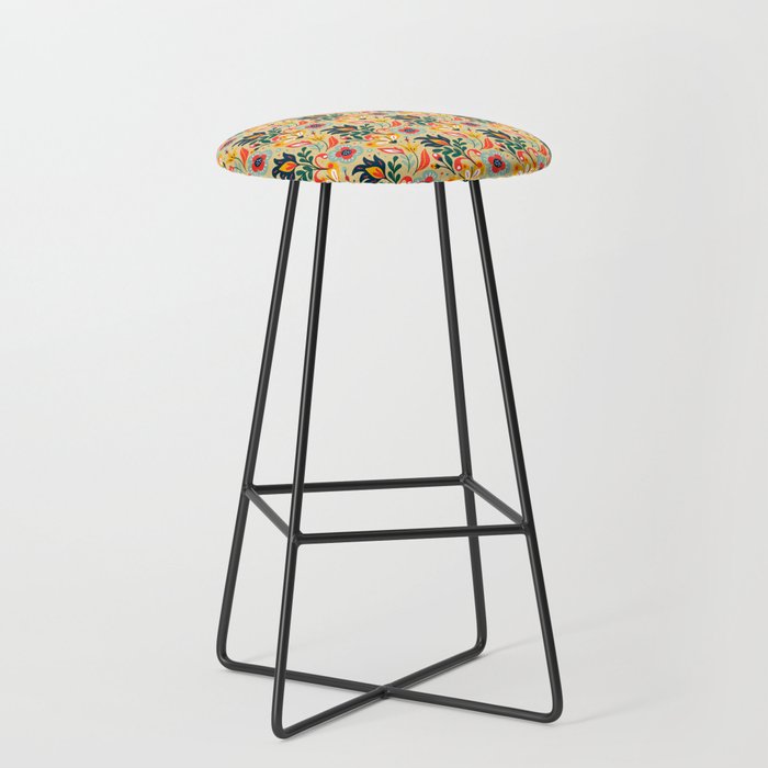 Colorful Floral Pattern On Beige Background Bar Stool