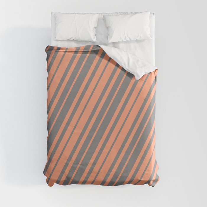 Gray & Light Salmon Colored Lined/Striped Pattern Duvet Cover