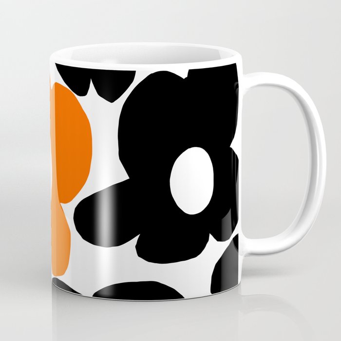 Large Orange and Black Retro Flowers White Background #decor #society6 #buyart Coffee Mug