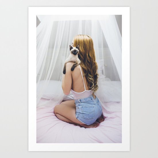 Woman and kitty Art Print