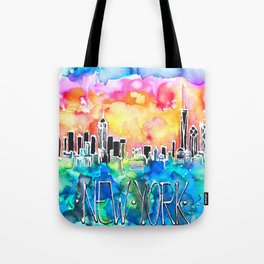 New York / watercolor mixed media bright city skyline modern skyscraper Tote Bag