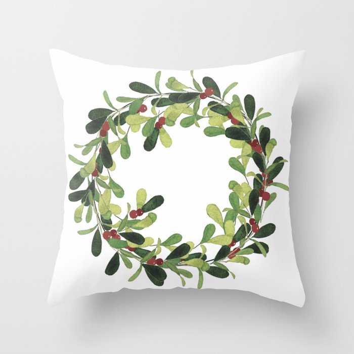 Mistletoe Wreath Throw Pillow