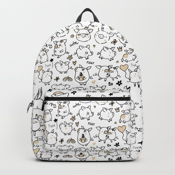 Cute little hand drawn pigs with hats and ballons Backpack by