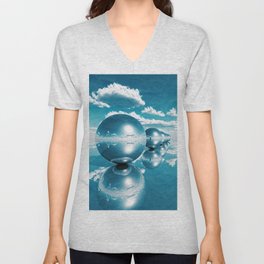 blue spheres in line paper V Neck T Shirt