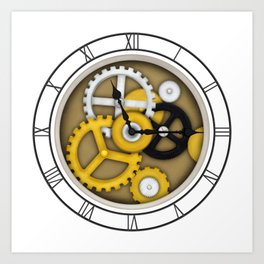 Antique Clockface with Visible Gears Trompe L'oeil Clockwork Art Print