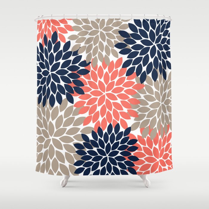 Navy coral cheap shower curtain