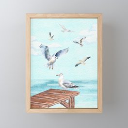 Seaguls in the pier Framed Mini Art Print