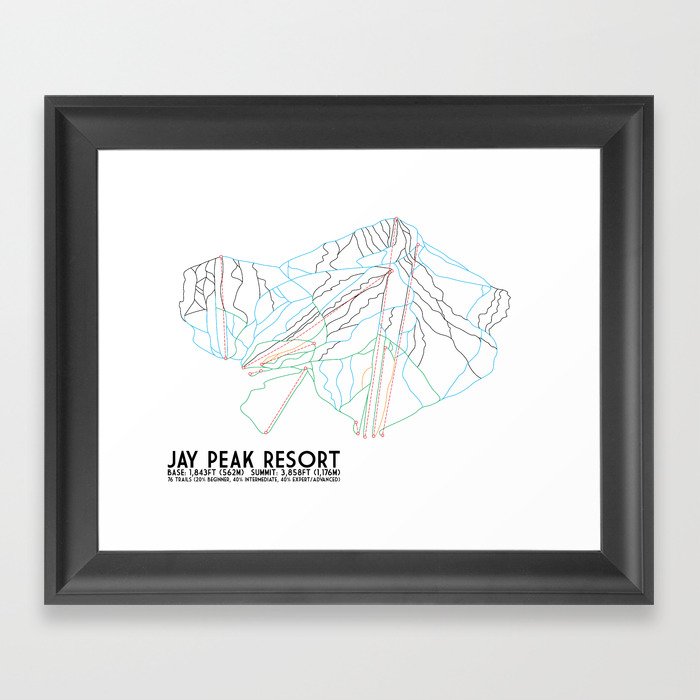 Jay Peak, VT - Minimalist Trail Art Framed Art Print