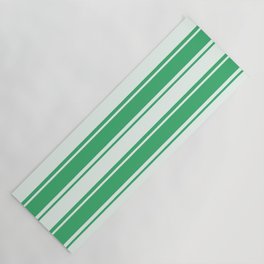 [ Thumbnail: Sea Green and Mint Cream Colored Pattern of Stripes Yoga Mat ]