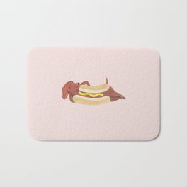 Hot Dog Weiner Dog Dachshund Bath Mat | Curated, Palepink, Pop Art, Funny, Weinerdog, Gouache, Lightpink, Acrylic, Pink, Dachshund 