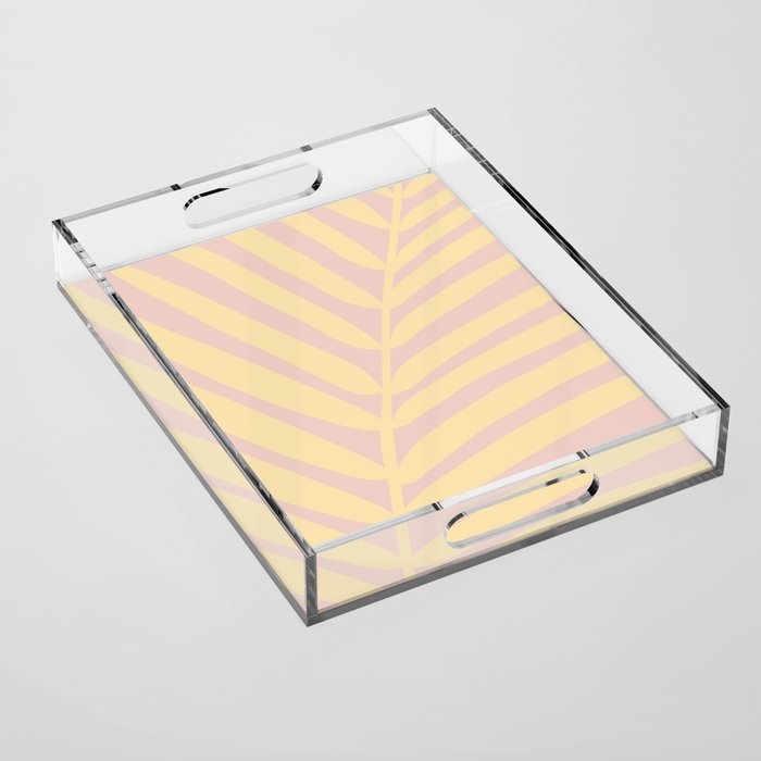 Pastel Yellow Tropical Palm Leaf Acrylic Tray