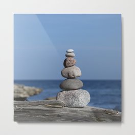 Nature Balance And Harmony Rock Balancing On Swedish Beach Metal Print | Hamony, Blue, Rockbalancing, Mineral, Beach, Summer, Seaside, Water, Scandinavia, Ocean 