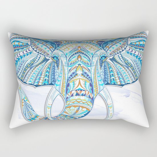 Blue Ethnic Elephant Rectangular Pillow