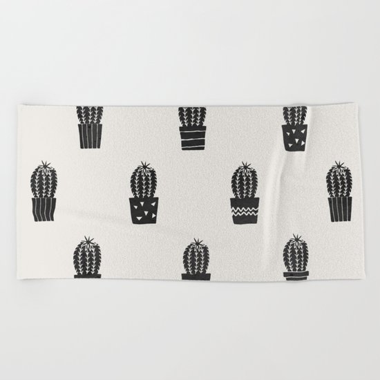 Stamped Potted Cacti Beach Towel