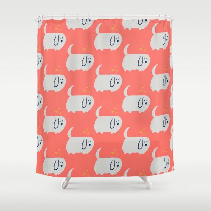 Cute Wiener dog Coral Shower Curtain